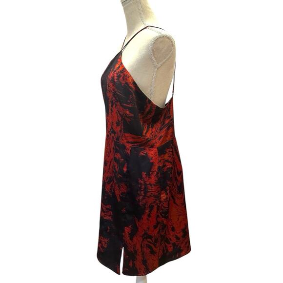 LOUNA Red Black Abstract Print Halter Mini Sheath Dress Women’s XL Evening Party - Picture 4 of 9